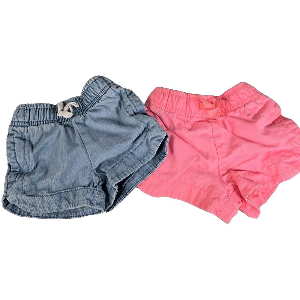 Pair Carters Baby Girl 3 Month Shorts Denim Pink Spring Summer EUC Pockets Cute